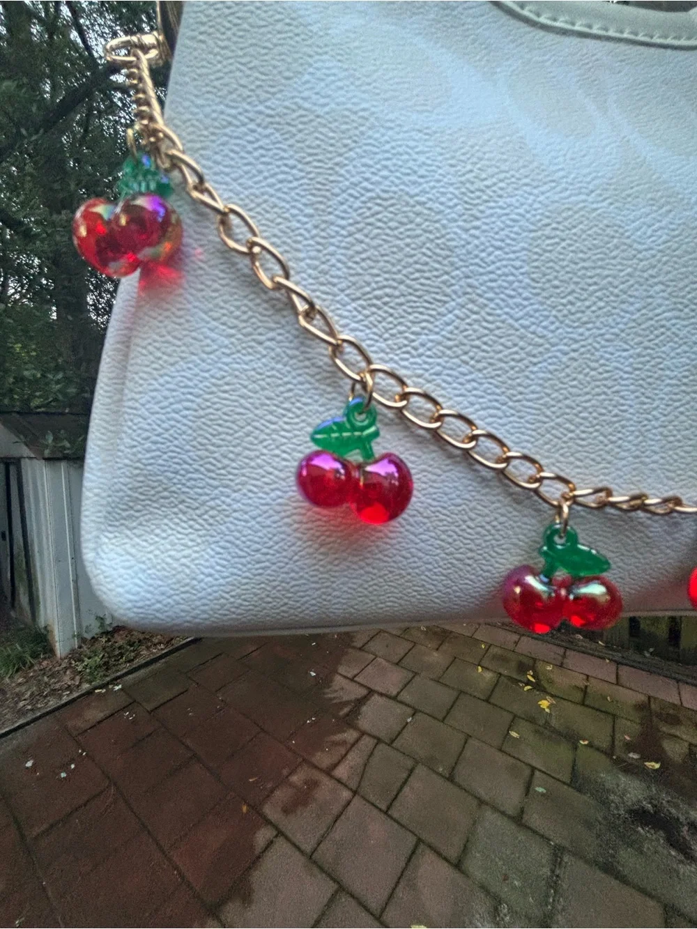 Coach White Shoulder Bag with Cherry Charm Chain